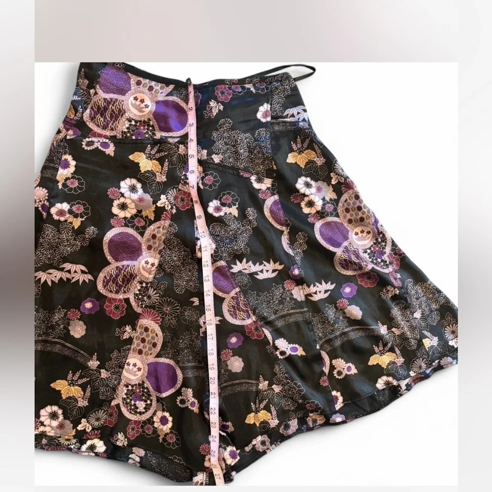 Mixit Black Purple Floral Asymmetrical Midi Skirt Satin Hanky Hem Size 4